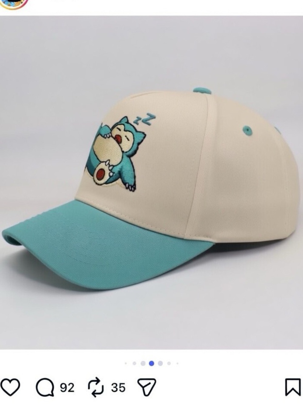 Cream and Teal Cartoon Snorlax Baseball Cap